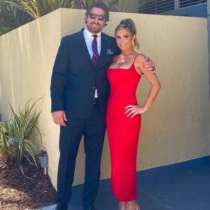 Red MIDI Dress, House of CB. US size 2. Worn once and dry-cleaned.